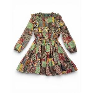 Ralph Lauren Polo Country Dress Girls 10 Patchwork Print Ruffled Chiffon Dress
